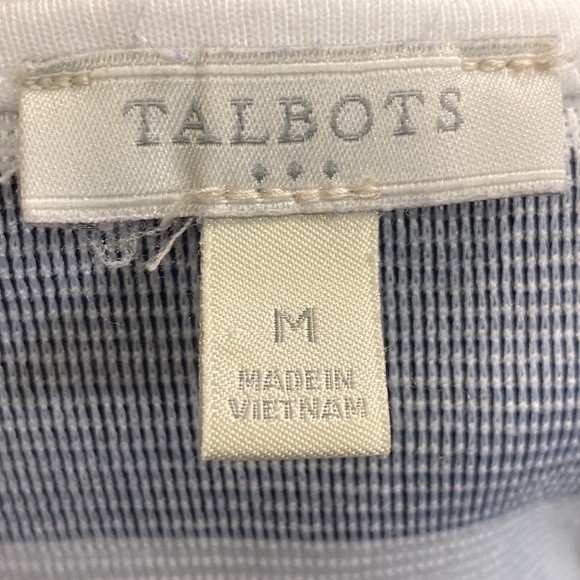 Talbots Top Striped Split V Neck Textured white Beige Black Tan Blue size medium - Picture 10 of 14